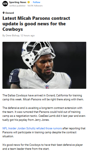 Micah Parsons Stays Loyal at Camp