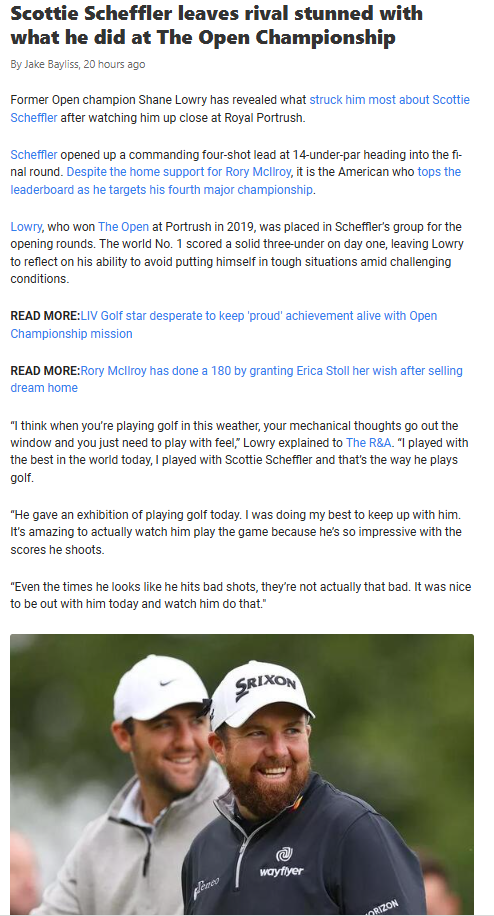 Scheffler’s Masterclass Leaves Lowry in Awe