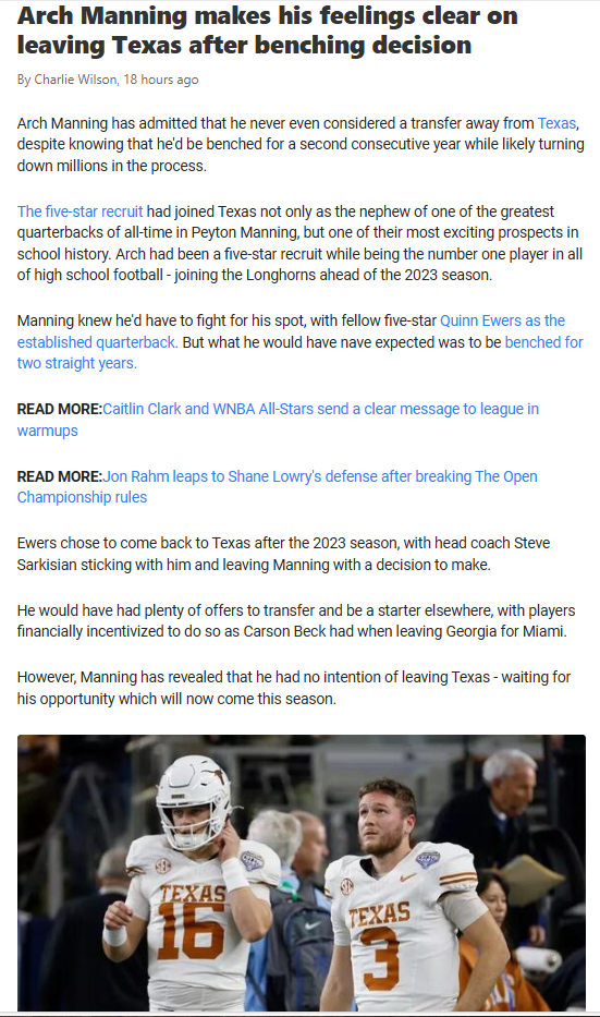 Arch Manning Stays Loyal to the Longhorns