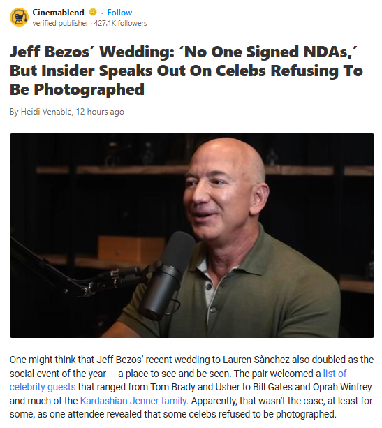 Bezos’ Wedding: No NDAs, Just Secret Celebs