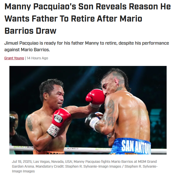 PacMan’s Son Wants Him to Hang Up the Gloves