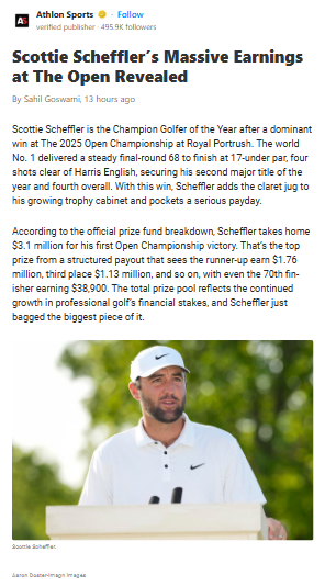 Scheffler Bags the Claret Jug & Big Bucks!
