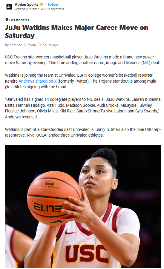 JuJu Watkins Joins Unrivaled: Trojan Takes Center Stage