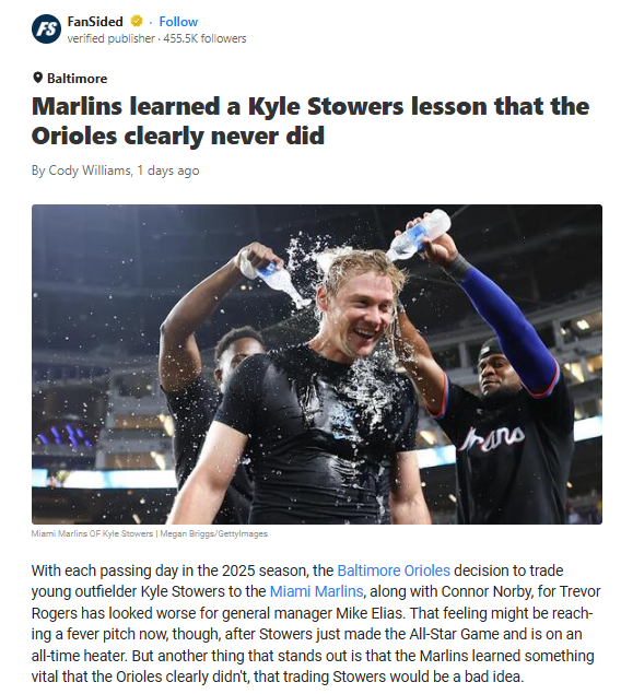 Stowers’ Breakout: O’s Pain, Fish Gain