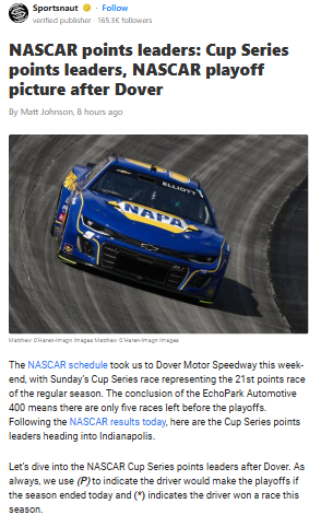 Playoff Picture Heats Up After Dover!