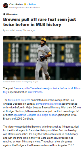 Brew Crew’s Historic Sweep: Dodgers Stunned
