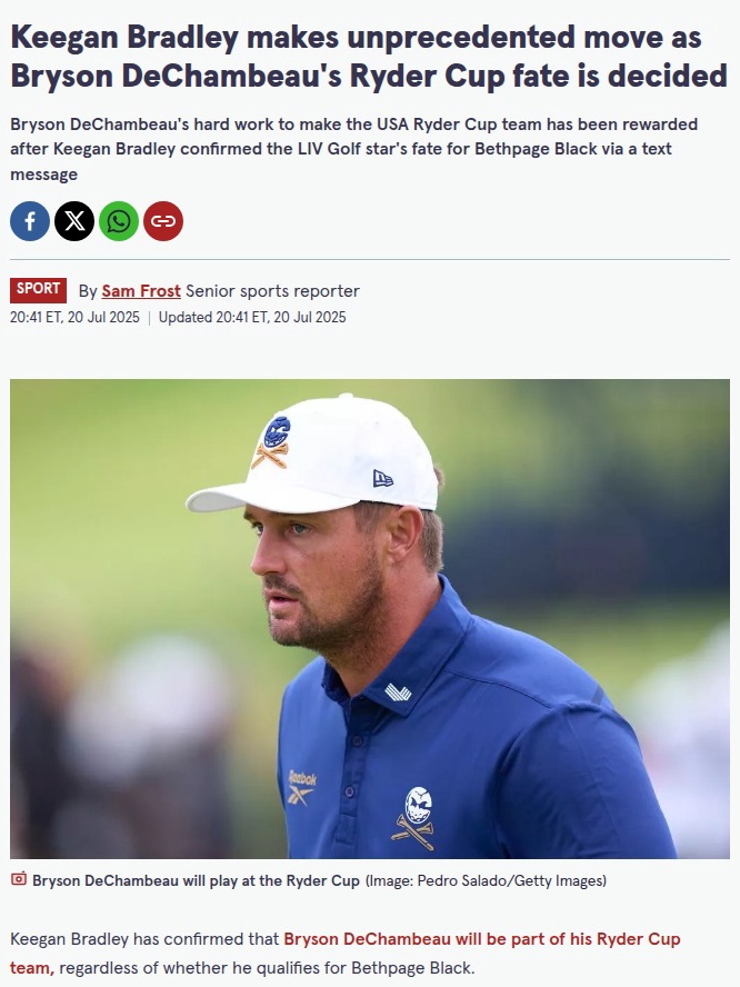 Bryson Locked In for Ryder Cup—Captain’s Word!
