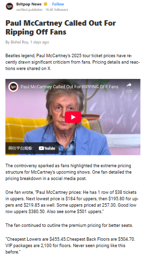 Paul McCartney’s Ticket Prices Outrage 😱