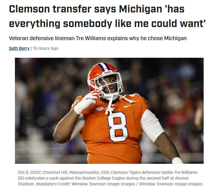 Clemson’s “Unc” Brings Grit to Michigan D-Line