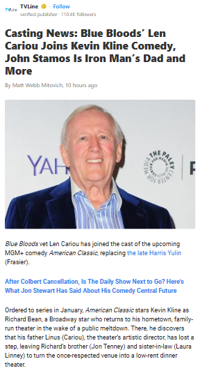 Len Cariou Replaces Yulin in Kline’s Comedy 🎭