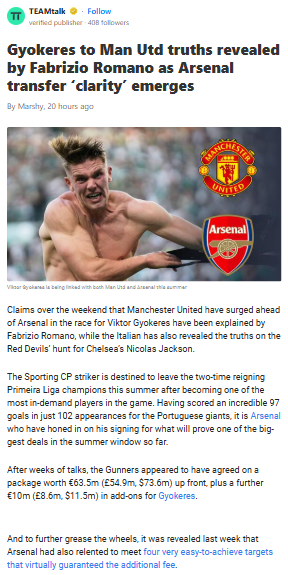Gyokeres Saga: Gunners or Red Devils?