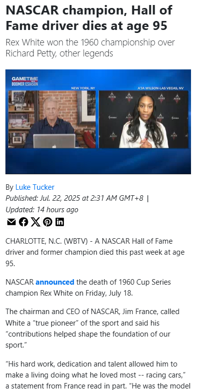 Rex White: NASCAR Legend Remembered