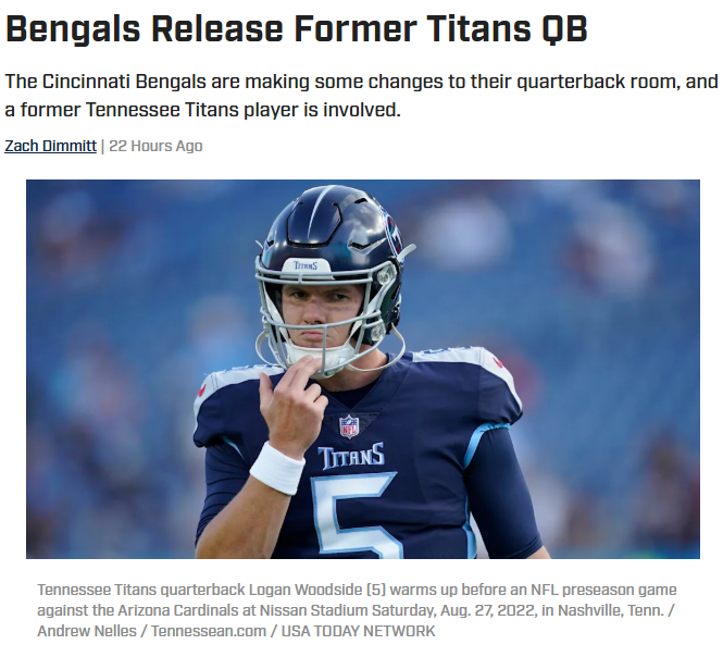 Bengals Cut Ties with Ex-Titan Woodside
