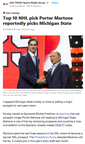 Spartans Land NHL Star Prospect Martone!