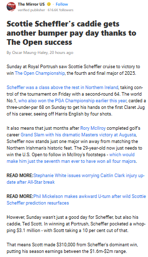 Scheffler Chasing Rory’s Grand Slam Legacy