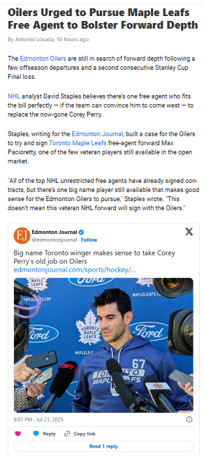 Should the Oilers Chase Pacioretty?
