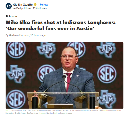 Elko Trolls Longhorns With Sarcastic Jab