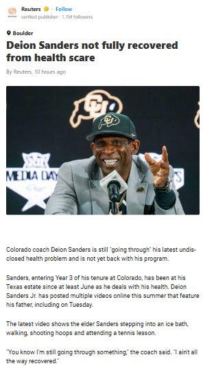Deion Sanders Still Battling Health Issues