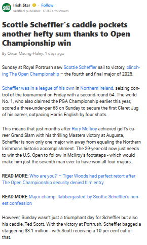 Scheffler Chasing Rory’s Grand Slam Legacy