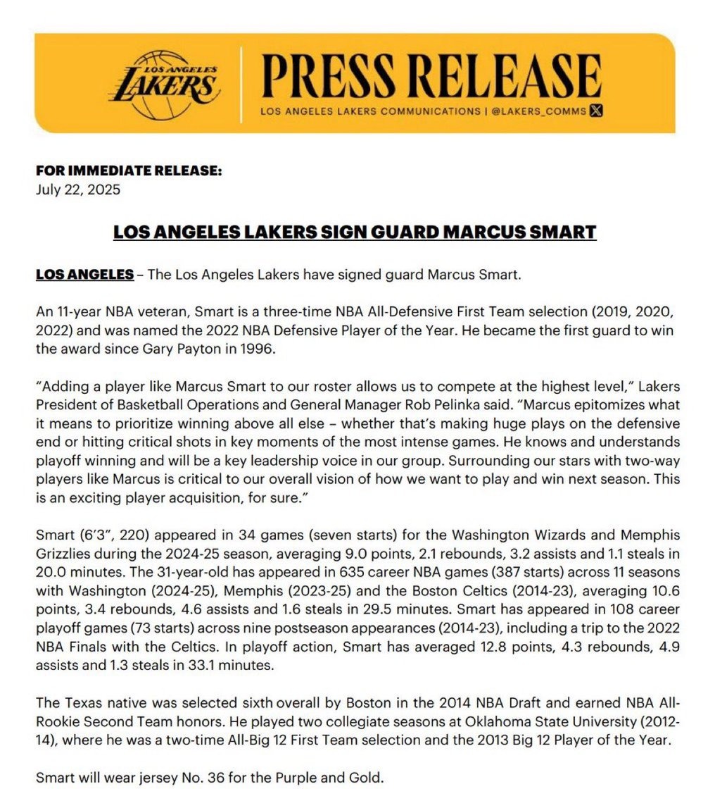 Smart Joins Lakers: Celtics Rivalry Heats Up