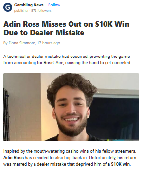 Adin Ross Loses $10K Win Over Dealer Goof