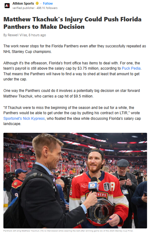 Will Tkachuk’s Injury Force a Panthers Move?