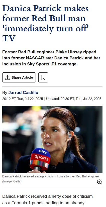 Danica Patrick’s F1 Pundit Role Sparks Outrage
