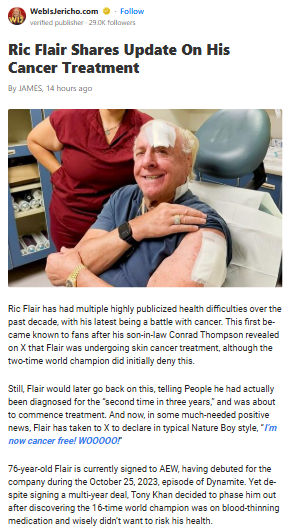 Nature Boy Beats Cancer Again!