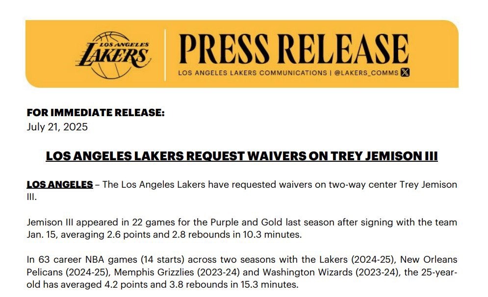 Lakers Waive Jemison: Smart Move or Missed Chance?