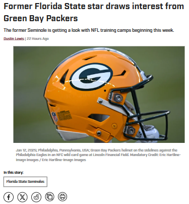 Seminole Standout DeLoach Eyes Packers Shot