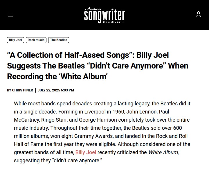 Billy Joel Shades Beatles’ White Album 😳