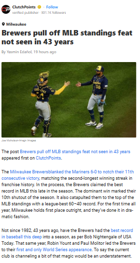 Brew Crew Channeling '82 Magic?