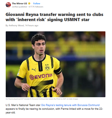 Is Parma Taking a Gamble on Gio Reyna?