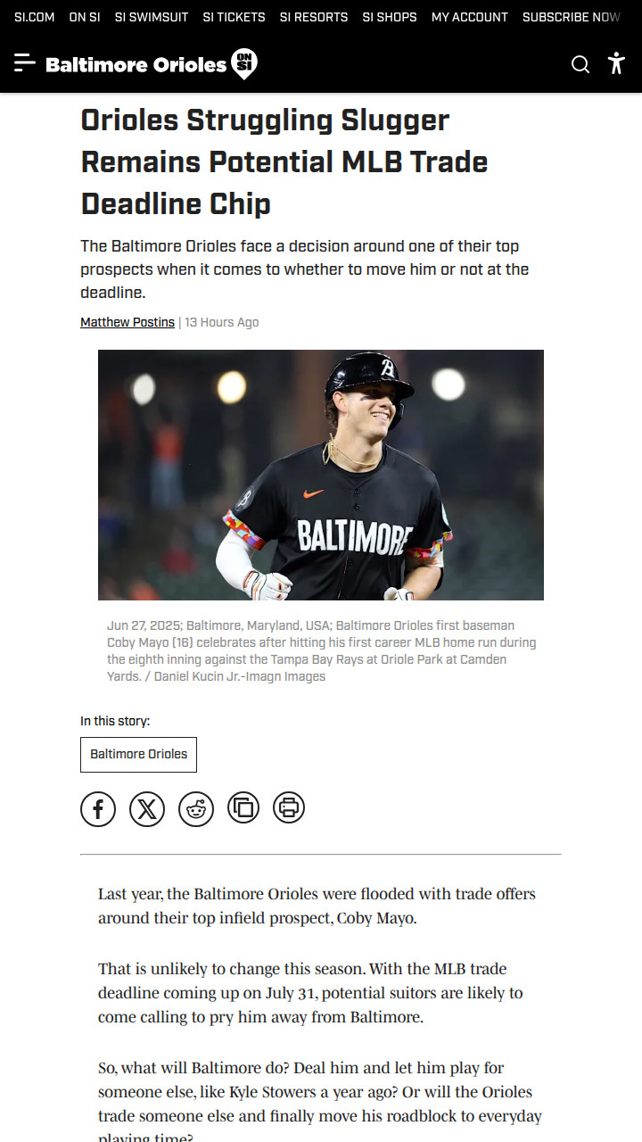 Should O’s Deal Mayo or Clear His Path?