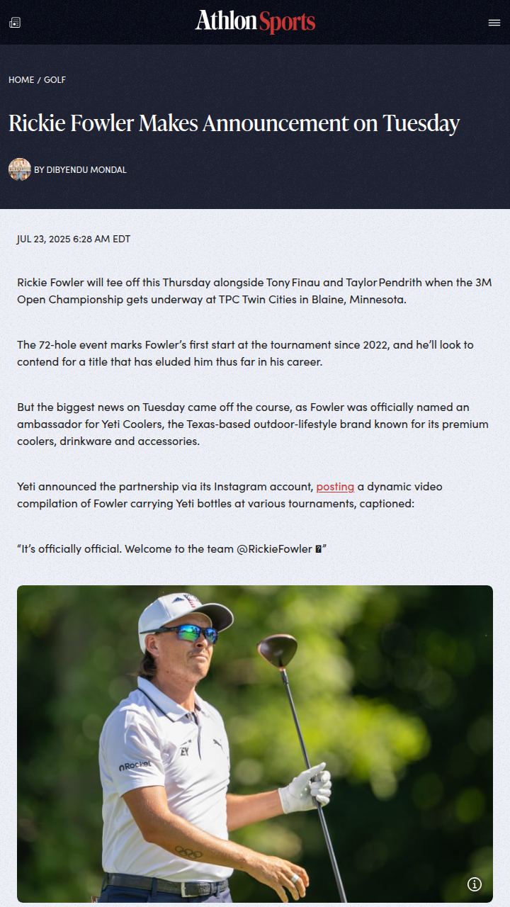 Rickie Fowler Joins Team Yeti!