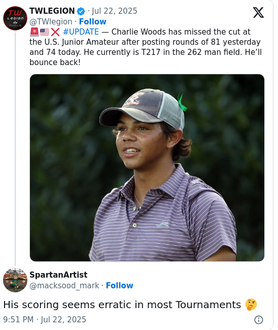 Charlie Woods Misses Cut—Too Much Pressure?