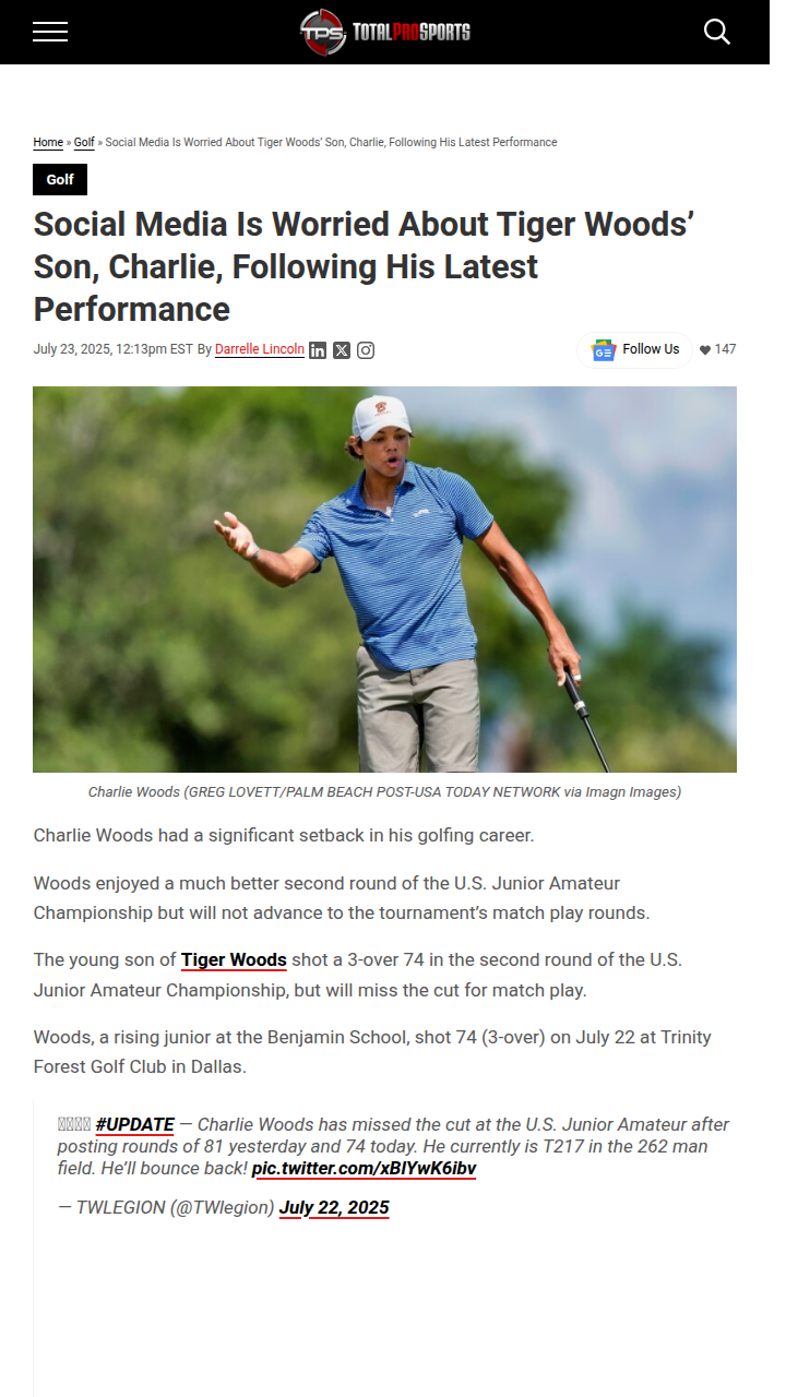 Charlie Woods Misses Cut—Too Much Pressure?