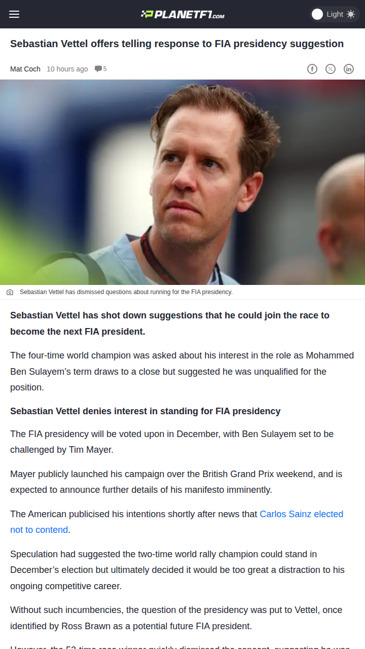 Vettel Shuts Down FIA President Rumors
