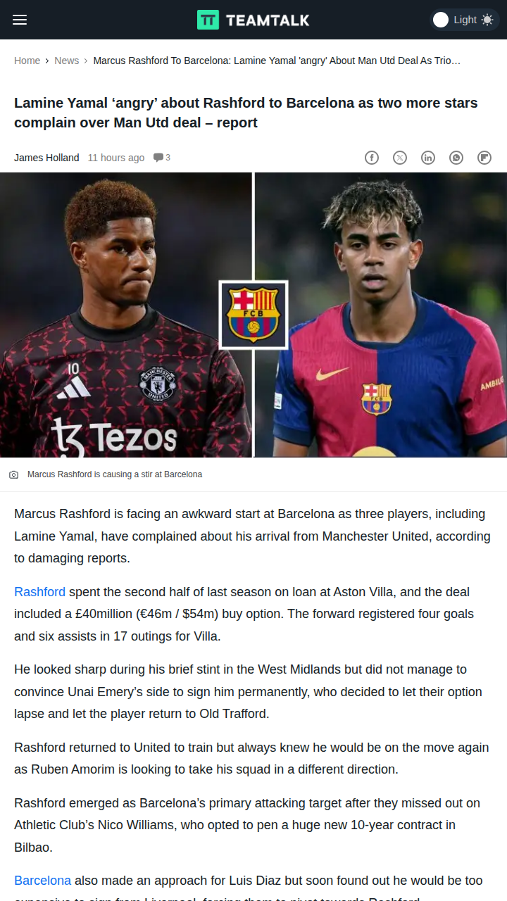 Yamal Fumes Over Rashford’s Barca Move
