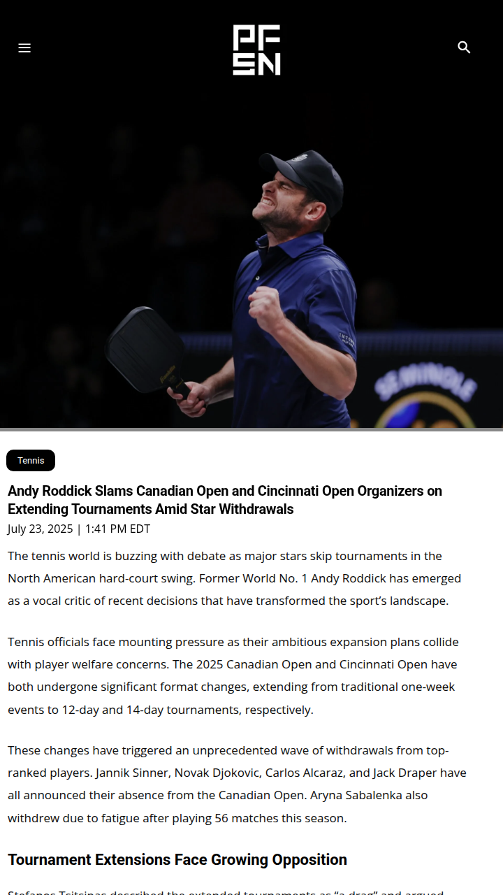 Roddick Rips Masters Schedule Shake-Up