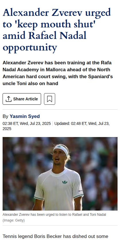 Zverev Seeks Rafa’s Wisdom After Wimbledon Woes