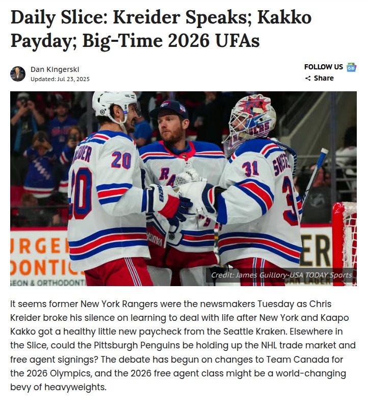 Kreider Speaks Out, Kakko Cashes In