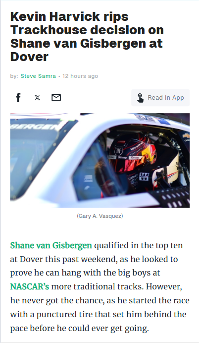 Harvick Calls Out Trackhouse Over SVG’s Dover Woes