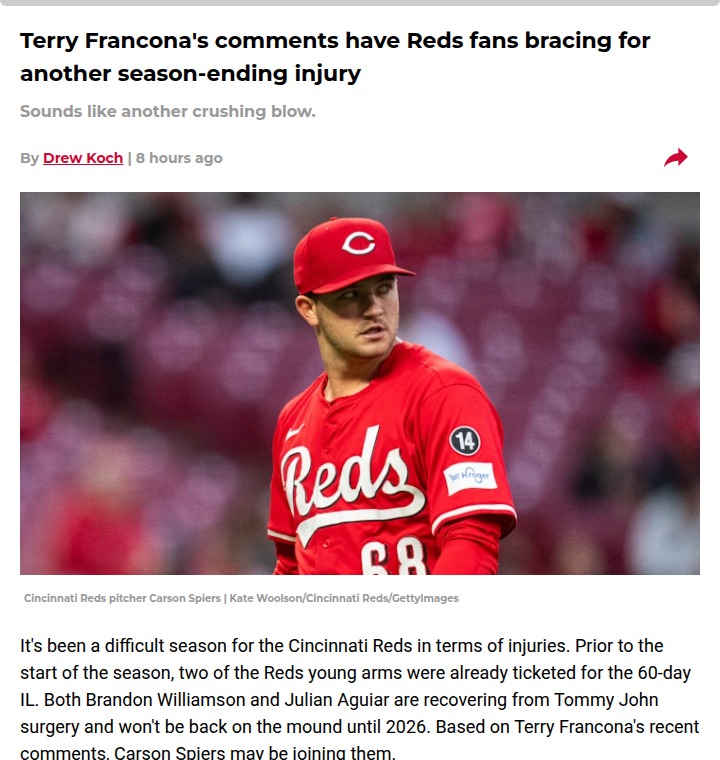 Francona’s Words Spark Reds Injury Fears