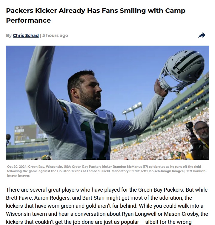 McManus Lights Up Camp, Ends Kicker Drama?