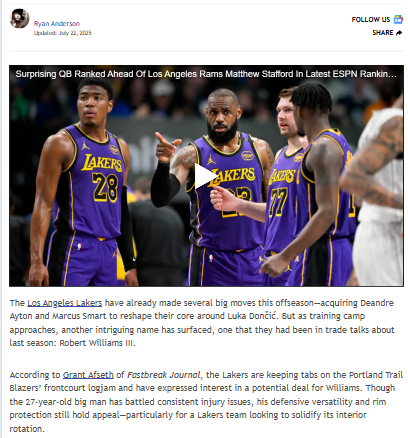 Time Lord to LA? Lakers Eye Williams Again