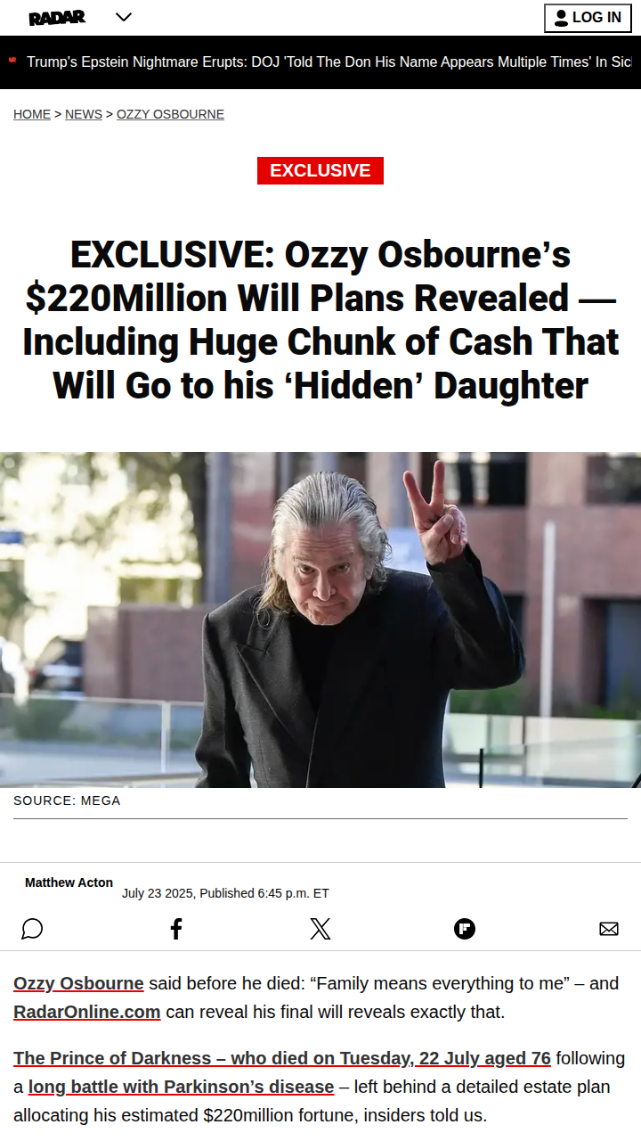 Ozzy’s ‘Hidden’ Daughter Gets Huge Inheritance 🤯