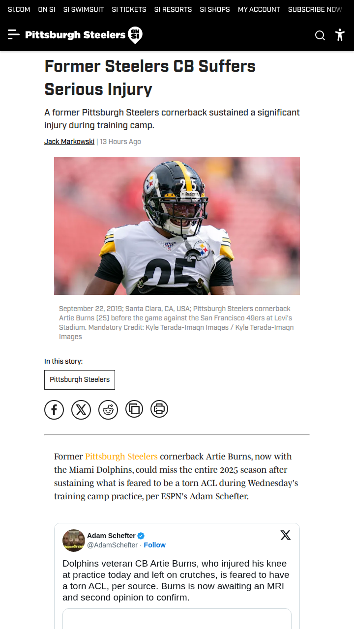 Tough Break for Artie Burns in Miami