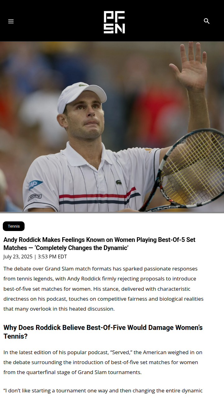 Roddick Slams 5-Set Idea for WTA Slams