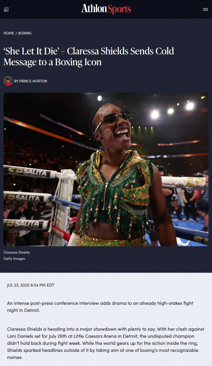 Shields Calls Out Laila Ali: Legacy Debate Heats Up